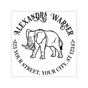 Elefant Linienkunst #2 Runder Name Rücksendeadress Permastempel