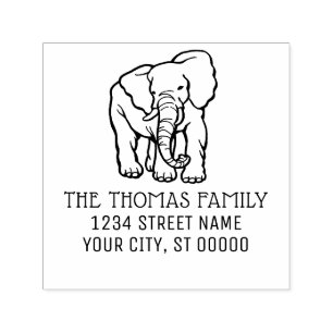 Elefant Linienkunst Name Rücksendeadresse Monogram Permastempel