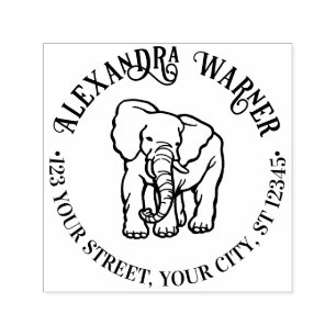 Elefant Linienkunst Rund Name Rücksendeadresse Permastempel