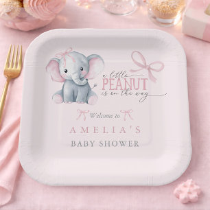 Elefant 'Little Peanut' Rosa Schleife Baby Mädchen Pappteller