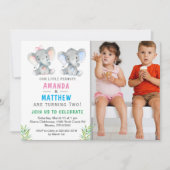 Elefant Little Peanut Twin Boy Girl Geburtstag Einladung (Vorderseite)