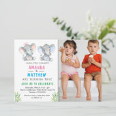 Elefant Little Peanut Twin Boy Girl Geburtstag Einladung (Stehend Vorderseite)