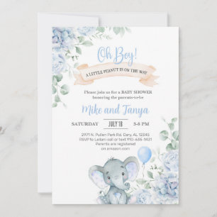 Elefant & Luftballon-Junge Baby Shower-Einladung,  Einladung