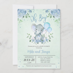 Elefant & Luftballons Baby Junge Baby Shower Einla Einladung