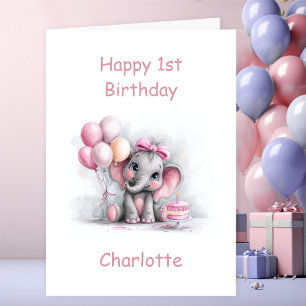Elefant Mädchen Baby 1. Geburtstag Karte