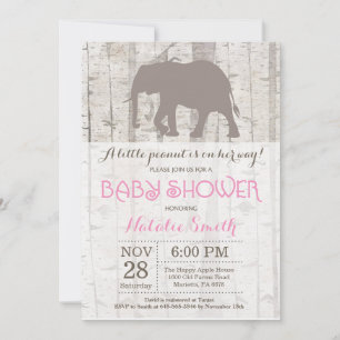 Elefant Mädchen Baby Shower Einladung Rustikal
