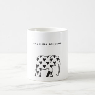 Elefant, Minimal Schwarz-Weiß-Muster Name Kaffeetasse