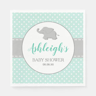 Elefant Mintgrün Grau Punkte Babyparty Serviette