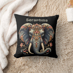 Elefant mit aufwändigen Blumendesigns Kissen