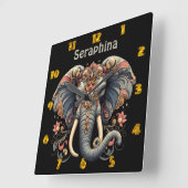 Elefant mit aufwändigen Blumendesigns Quadratische Wanduhr (Winkel)