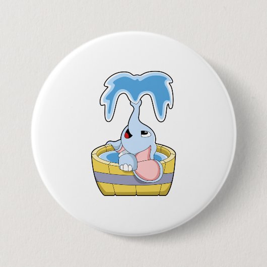 Elefant mit Badewanne voller Wasser Button (Vorderseite)