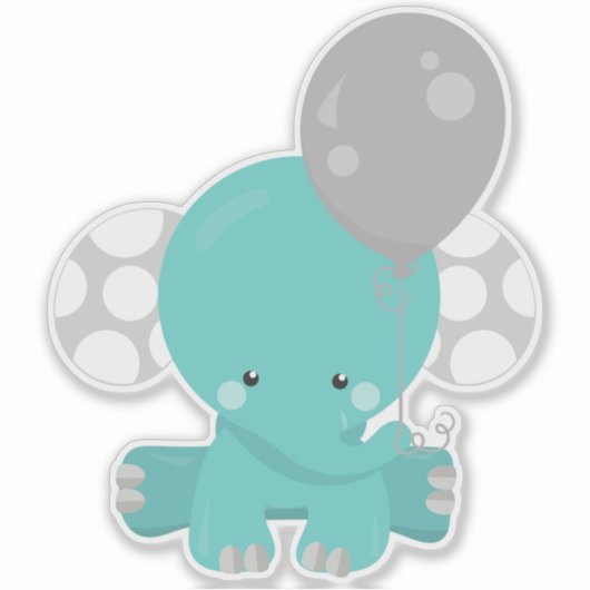 Elefant mit Ballon, blauer Elefant, Süße Tier Aufkleber (Vorderseite)