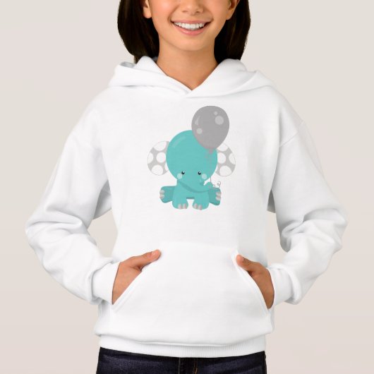 Elefant mit Ballon, blauer Elefant, Süße Tier Hoodie (Vorderseite)