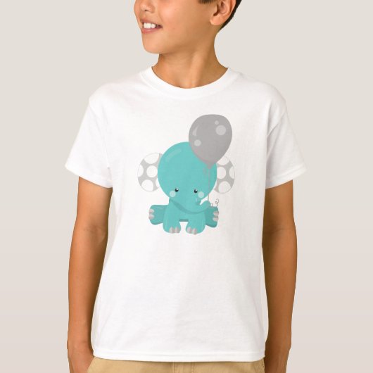 Elefant mit Ballon, blauer Elefant, Süße Tier T-Shirt (Vorderseite)