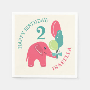 Elefant mit Ballon-Mädchen-2. Geburtstag Serviette