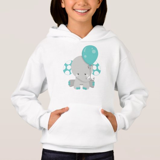 Elefant mit Ballon, Niedlicher Elefant - Blau grau Hoodie (Vorderseite)