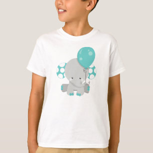 Elefant mit Ballon, Niedlicher Elefant - Blau grau T-Shirt
