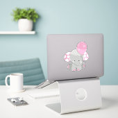 Elefant mit Ballon, Niedlicher Elefant - rosa grau Aufkleber (Laptop auf Schreibtisch)