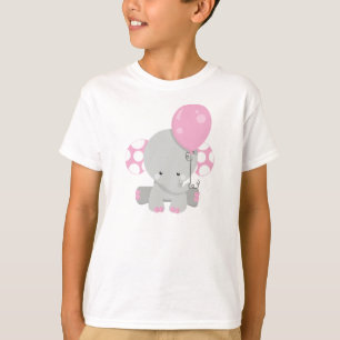 Elefant mit Ballon, Niedlicher Elefant - rosa grau T-Shirt