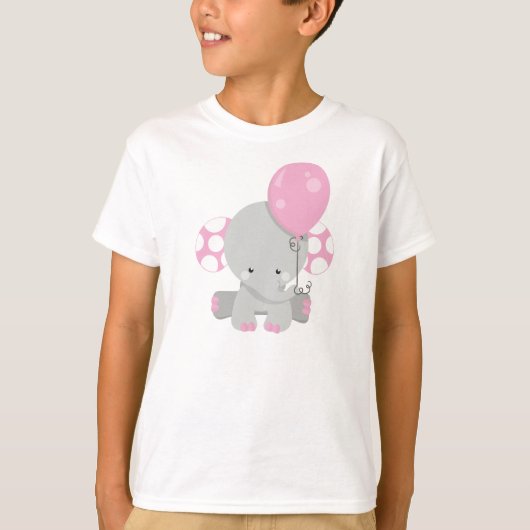Elefant mit Ballon, Niedlicher Elefant - rosa grau T-Shirt (Vorderseite)