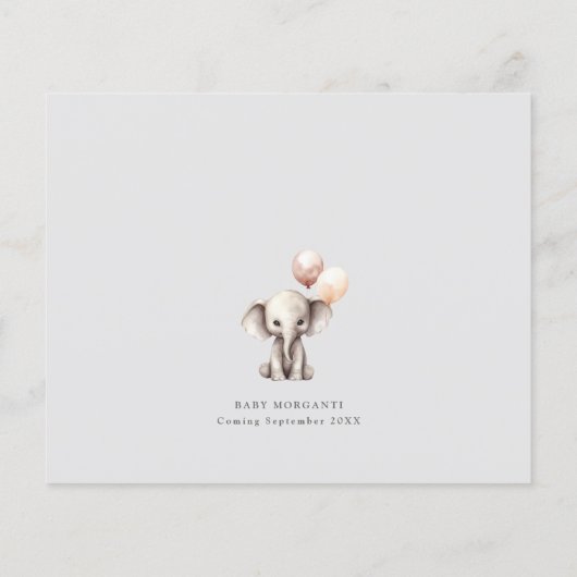 Elefant mit Balloons Neutral Budget Baby Dusche (Rückseite)