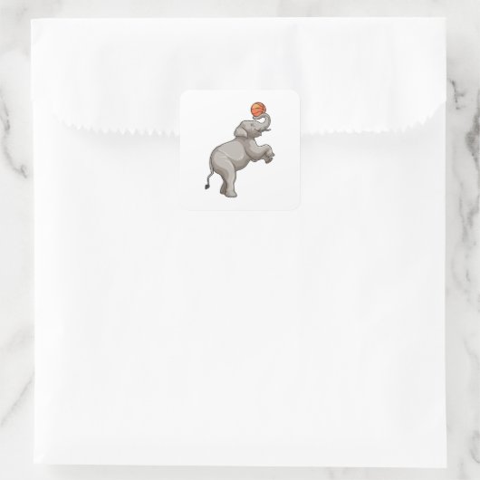 Elefant mit Basketball Quadratischer Aufkleber (Tasche)