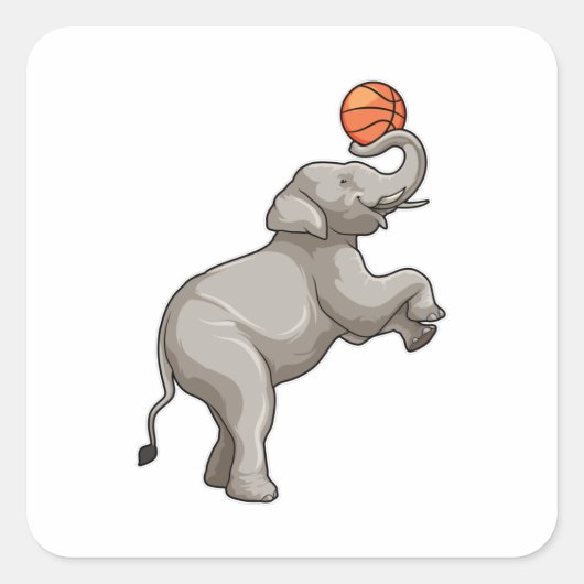 Elefant mit Basketball Quadratischer Aufkleber (Vorderseite)