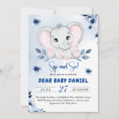 Elefant mit blauem Anemonen Wasserfarbsip und sehe Einladung (Vorderseite)