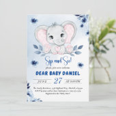 Elefant mit blauem Anemonen Wasserfarbsip und sehe Einladung (Stehend Vorderseite)