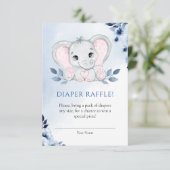 Elefant mit blauen Anemonen Junge Windeln Raffle Begleitkarte (Stehend Vorderseite)