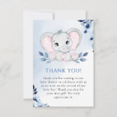 Elefant mit Blue Anemones Baby Dusche Dankeskarte (Vorderseite)