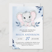 Elefant mit Blue Anemones Wasserfarben Babydusche Einladung (Vorderseite)
