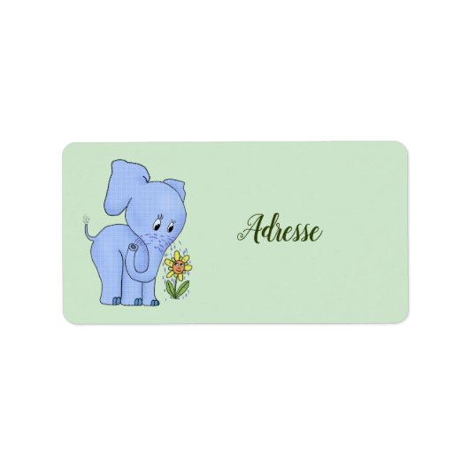 Elefant mit Blume Adressaufkleber (Vorne)