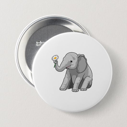 Elefant mit Blume Button (Vorne & Hinten)