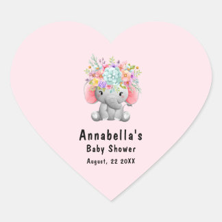 Elefant mit Blumen  Baby Shower  Herz-Aufkleber
