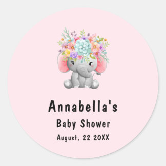 Elefant mit Blumen  Baby Shower  Runder Aufkleber