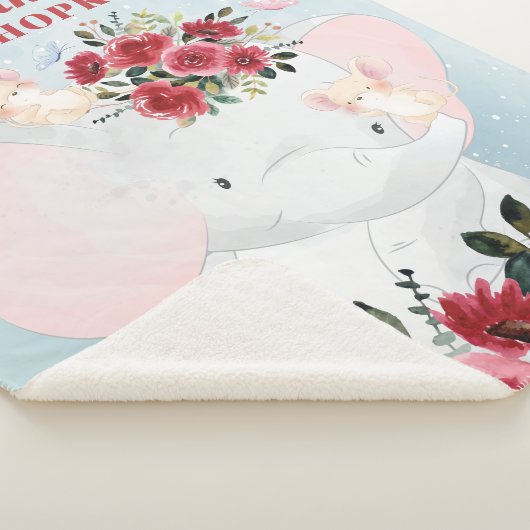 Elefant mit Burgundy Maroon Blume + Name Sherpadecke (3/4)