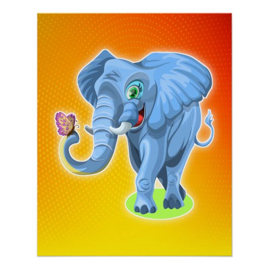 Elefant mit Butterfly-Foto drucken Poster (Vorderseite)
