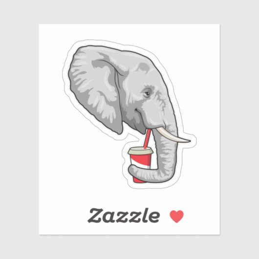 Elefant mit Drink Aufkleber (Blatt)