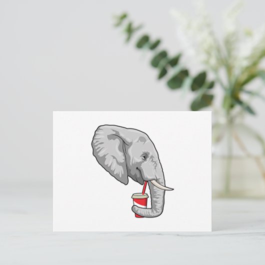 Elefant mit Drink Postkarte (Stehend Vorderseite)