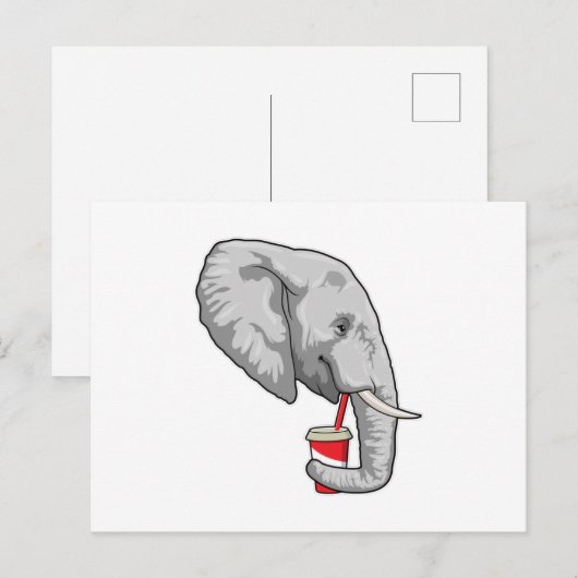 Elefant mit Drink Postkarte (Vorne/Hinten)