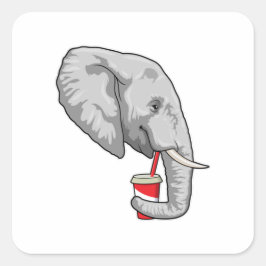 Elefant mit Drink Quadratischer Aufkleber