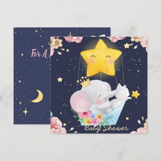 Elefant mit einer Kinderdusche Einladung (Vorne/Hinten)