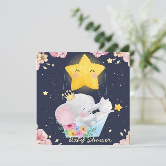 Elefant mit einer Kinderdusche Einladung (Stehend Vorderseite)