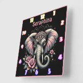Elefant mit eleganter Rose-Abbildung Quadratische Wanduhr (Winkel)