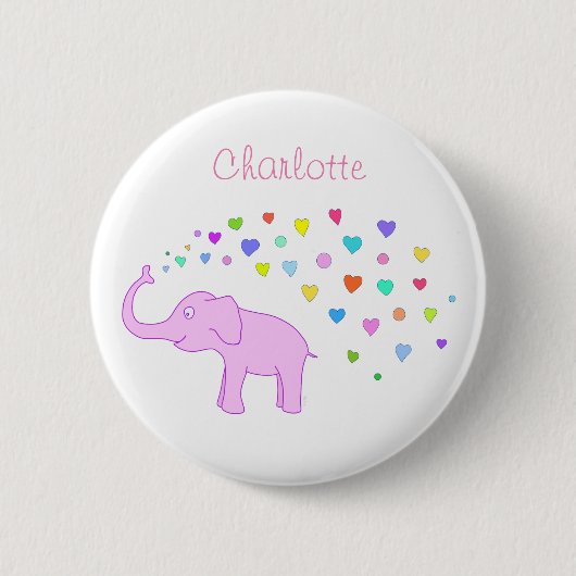 Elefant mit farbigen Herzen Button (Vorderseite)