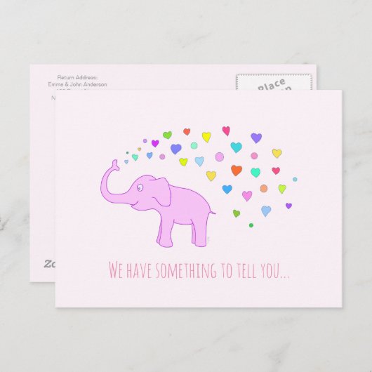 Elefant mit farbigen Herzen Postkarte (Vorne/Hinten)