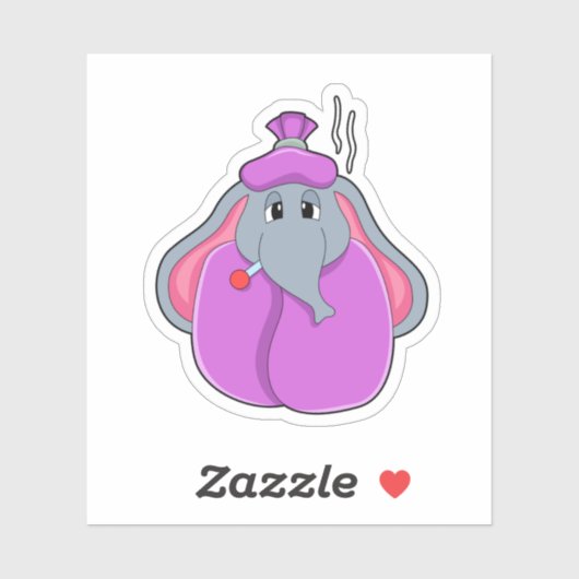 Elefant mit Fieberthermometer Aufkleber (Blatt)