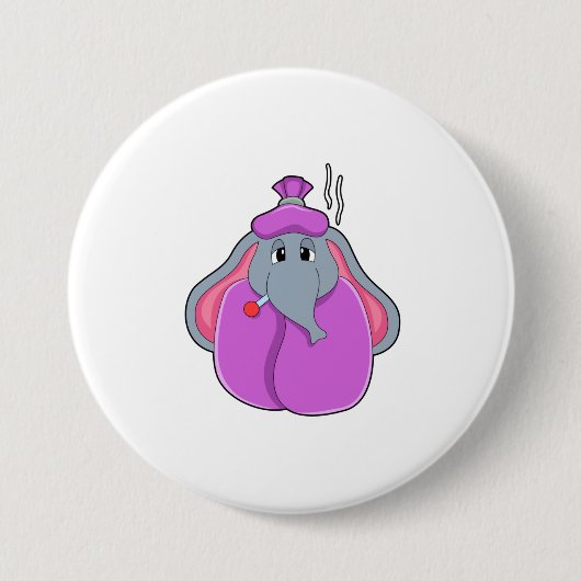 Elefant mit Fieberthermometer Button (Vorderseite)