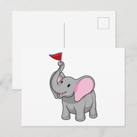 Elefant mit Flagge Postkarte (Vorne/Hinten)